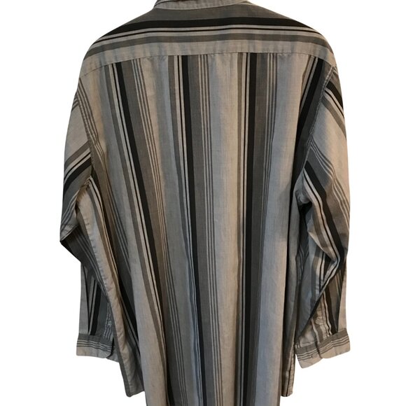 Puritan Striped Button-Down Shirt: Vintage 90s, Gray Black, Men's Size 2XLT - Picture 2 of 7
